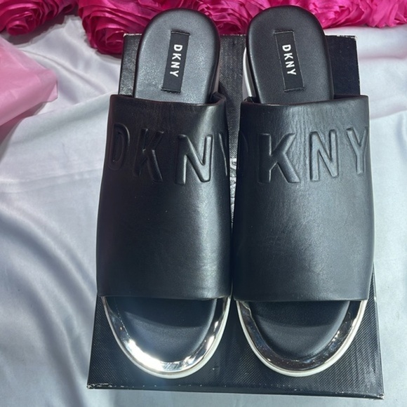 DKNY Covo black‎ leather platform sandals Size 9 - Picture 3 of 13